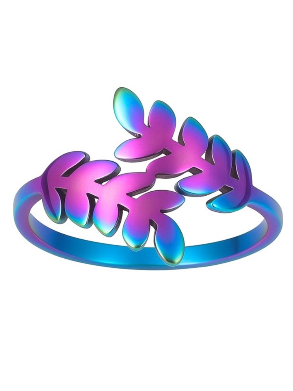 Rainbow Leaf Wrap Ring | Iridescent Adjustable Open Band Nature Vine Ring